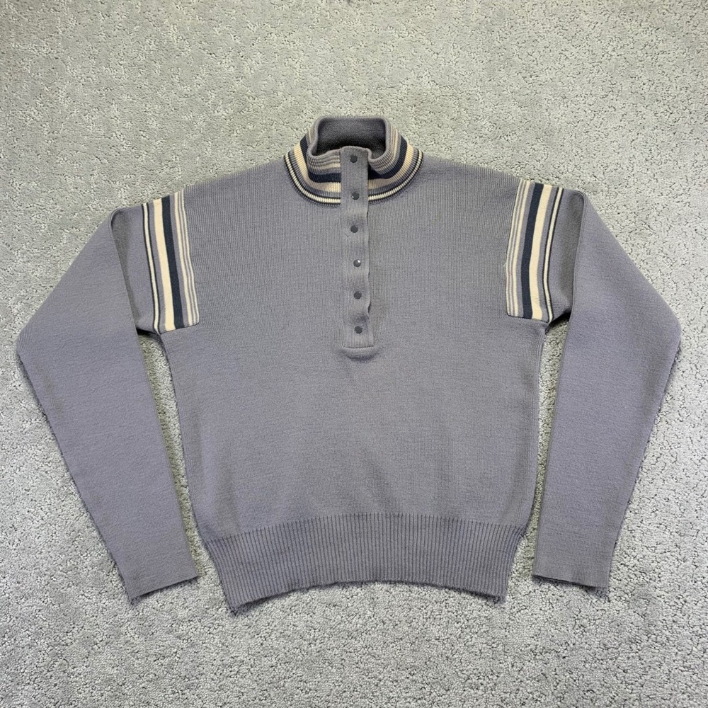 Vintsge Meister Womens Sweater 38 Gray 100% New Wool Mock‎ Neck Snap Pullover